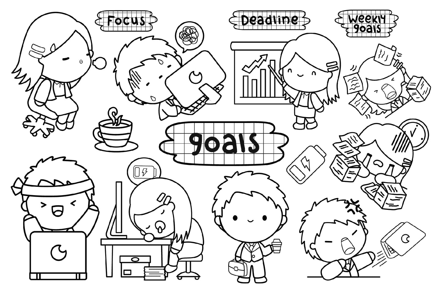 Office Job Clipart - Salary Work Stress Clip Art Coloring