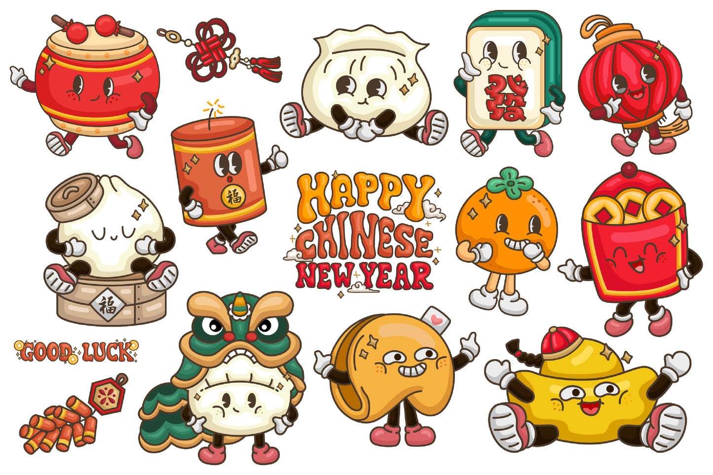 Retro Chinese New Year Clipart - Lunar New Year Clip Art