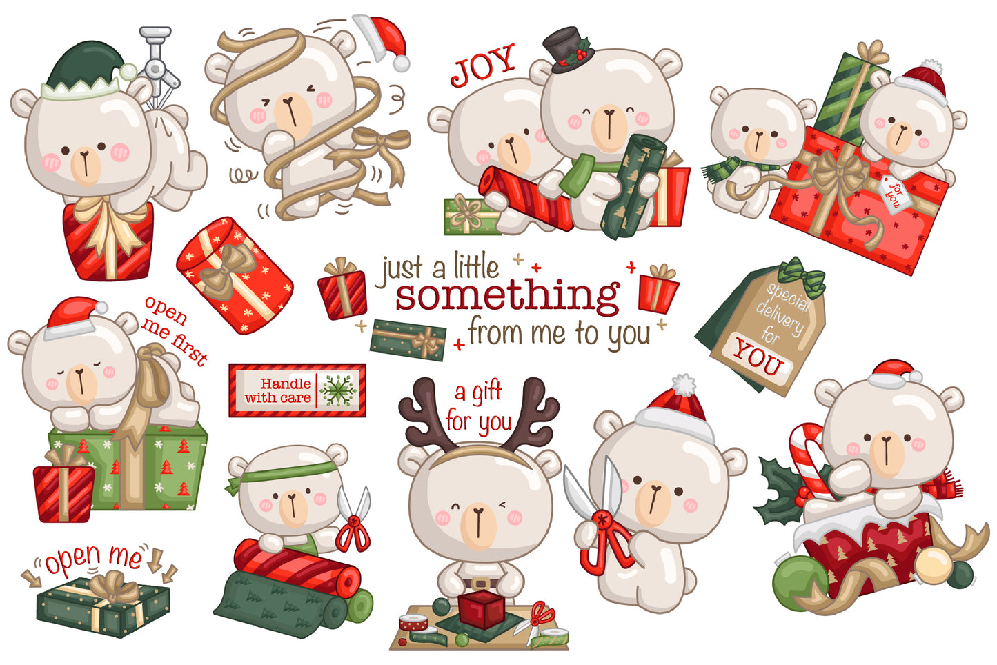 Polar Bear Clipart - Christmas Gift Clip Art