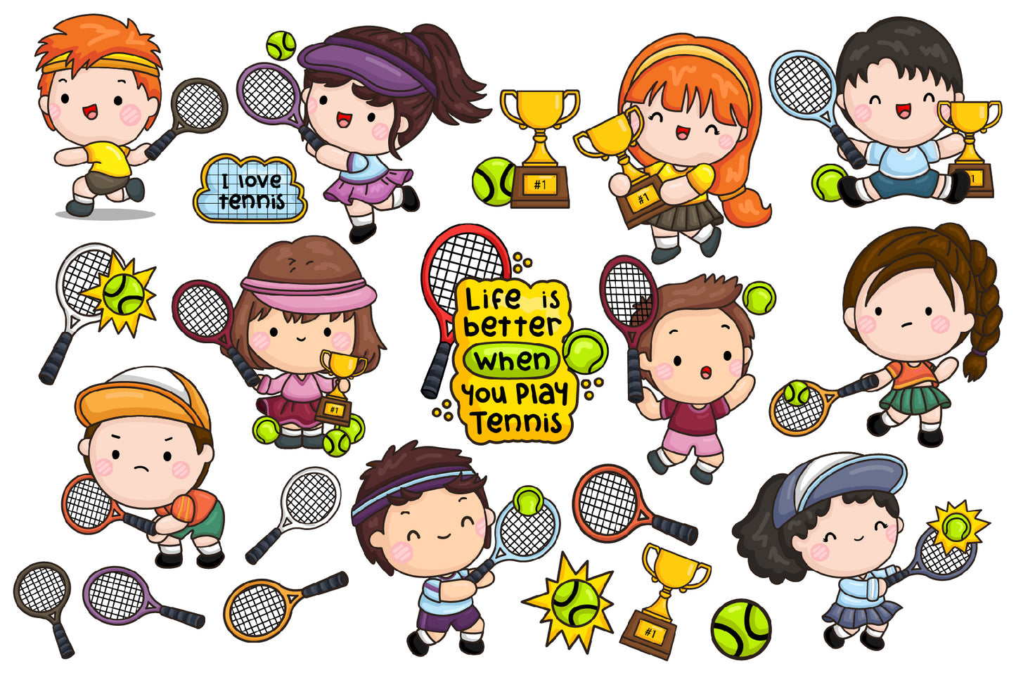 Tennis Clipart - Cute Kids Sports Clip Art