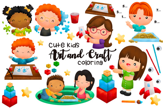Cute Kids Art and Craft Clipart Watercolor