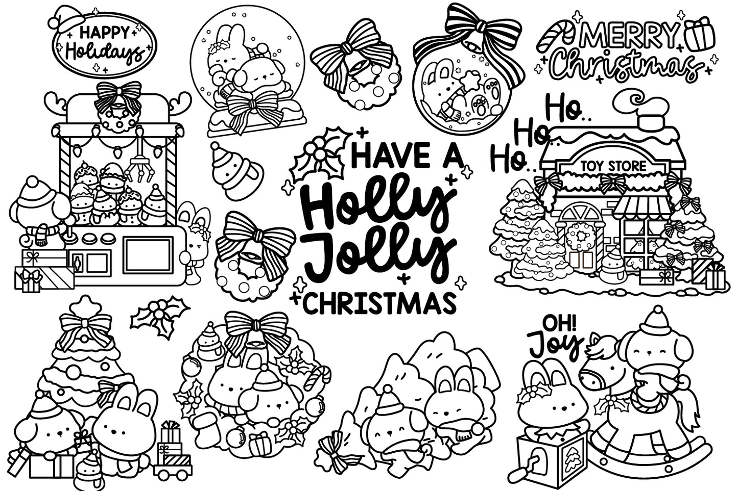 Animals Character Christmas Clipart - Holiday Coloring