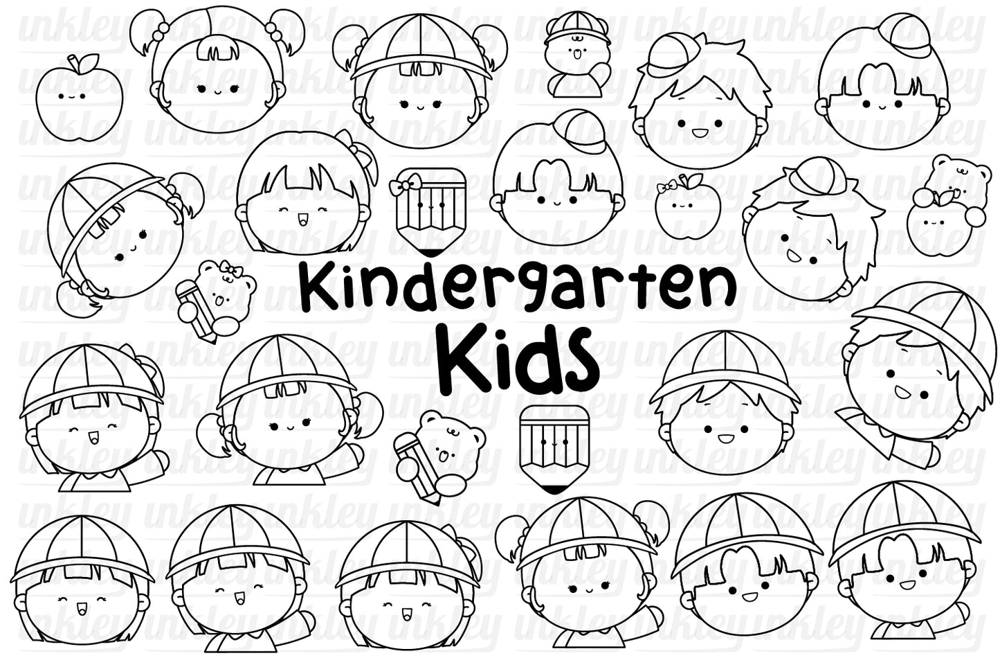 Kindergarten School Clipart - Cute Kids Coloring