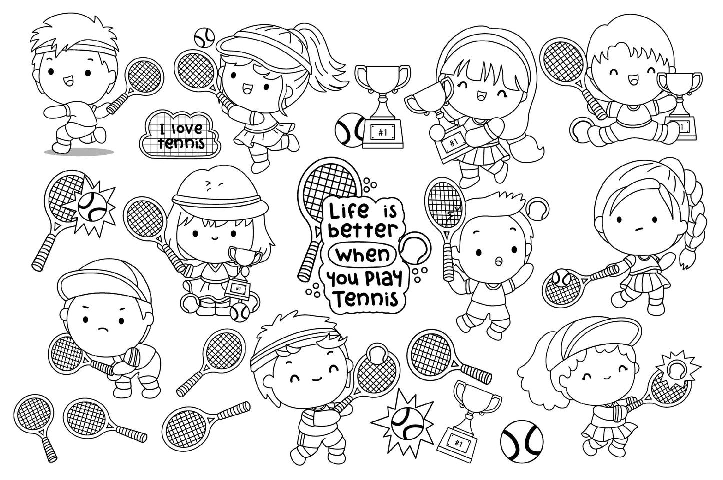 Tennis Clipart - Cute Kids Sports Clip Art Coloring