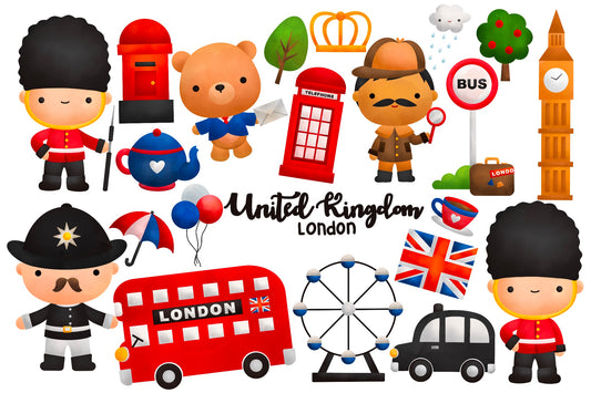 United Kingdom London Cute Clipart Watercolor