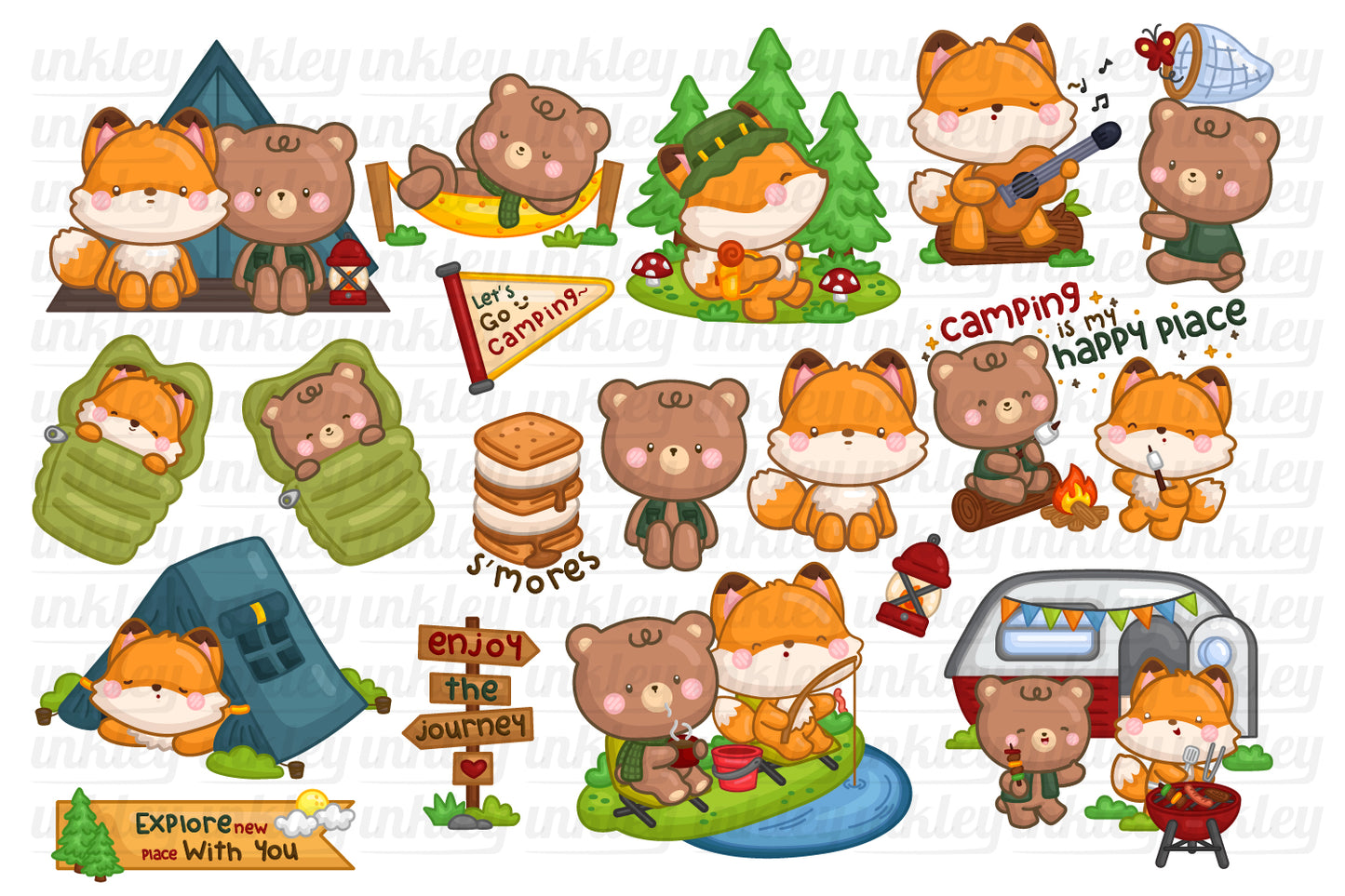 Animal and Camping Clipart - Cute Animal Camping