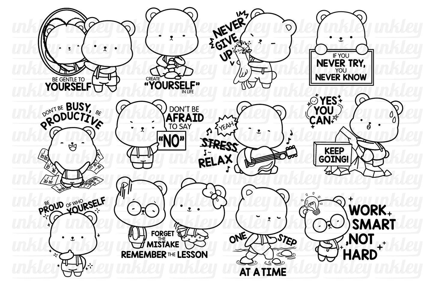 Motivational Quote Clipart - Cute Bear Coloring