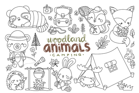 Animal and Camping Clipart - Cute Animal Coloring