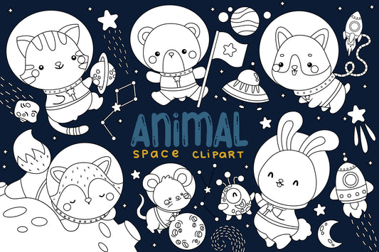 Animals Astronauts Galaxy and Space Clipart Coloring