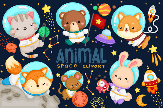 Animals Astronauts Galaxy and Space Clipart