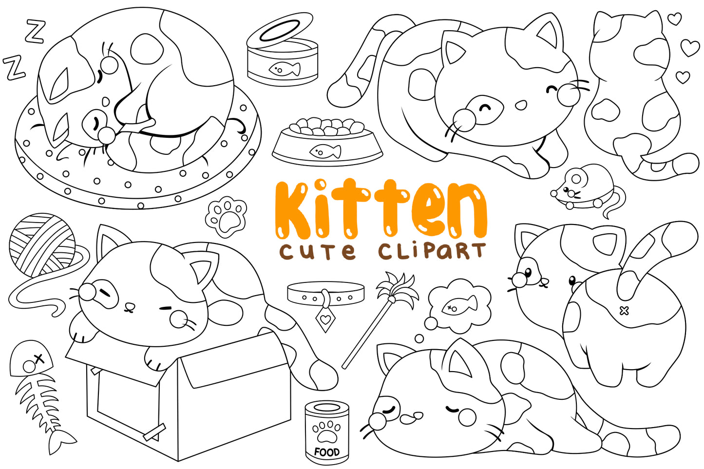 Cute Cats Clipart - Feline Animal Clip Art Coloring