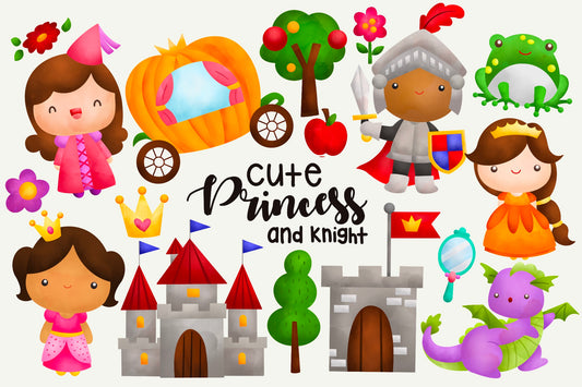 Princess and Knight Clipart - Cute Dragon Watercolor