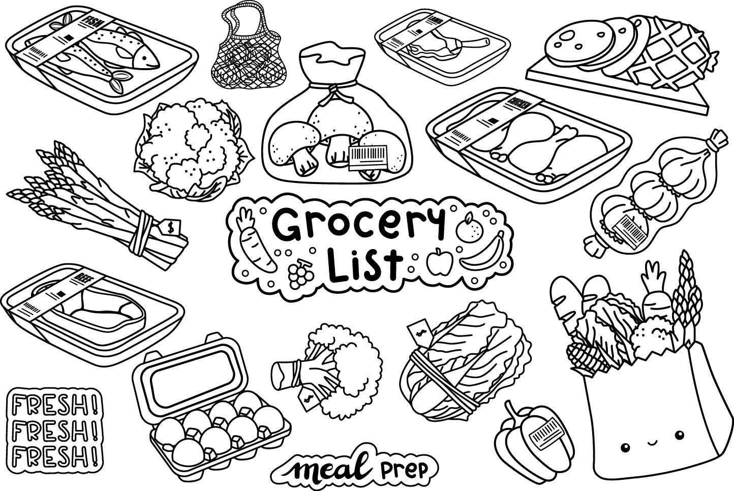 Grocery Clipart - Doodle Shopping Clip Art Coloring
