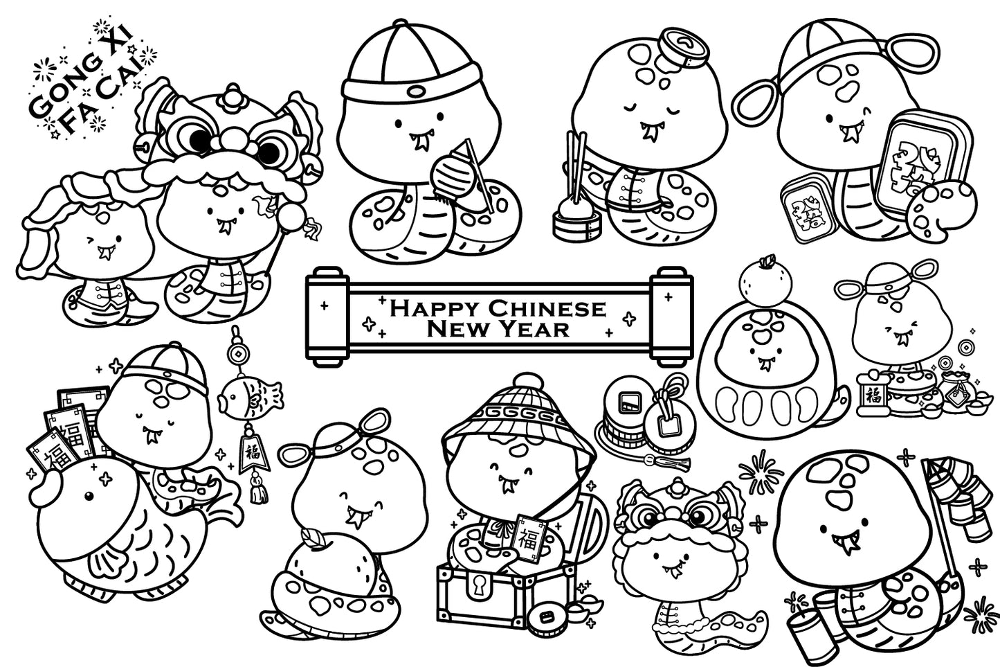 Year of the Snake Chinese New Year Clipart Coloring