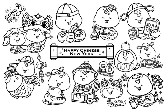 Year of the Snake Chinese New Year Clipart Coloring