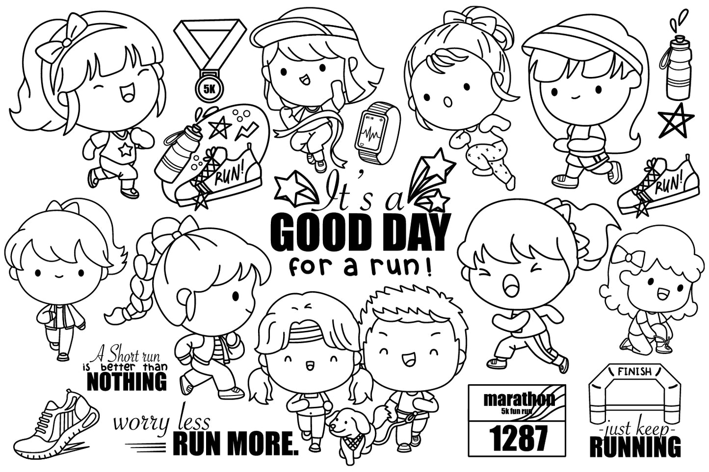 Running Clipart - Cute Sports Clip Art Coloring