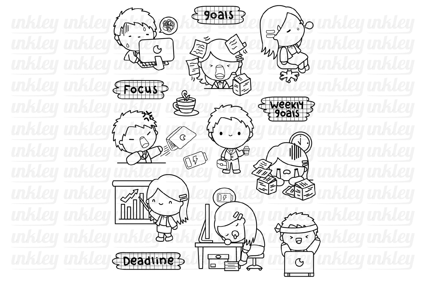 Office Job Clipart - Salary Work Stress Clip Art Coloring