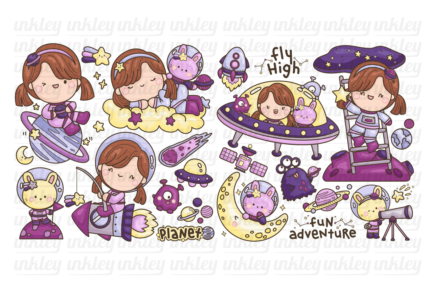 Astronauts Girl Galaxy and Space Clipart