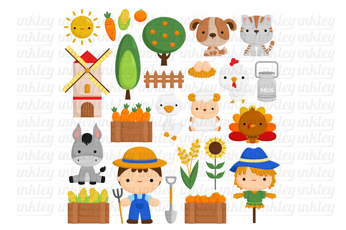 Doodle Cute Farm Animals Clipart - Cute Animal Clip Art