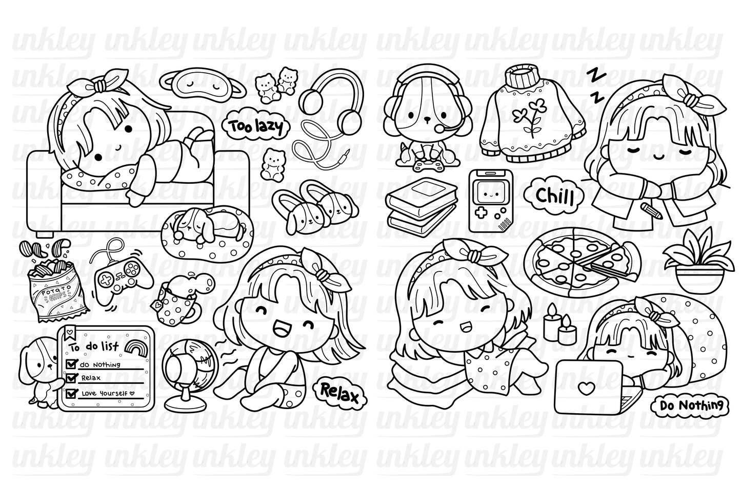 Cozy Home Activities Clipart - Cute Girl Clip Art Coloring
