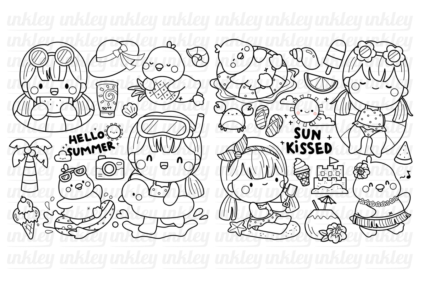 Cute Duck and Girl Clipart - Cute Summer Clip Art Coloring