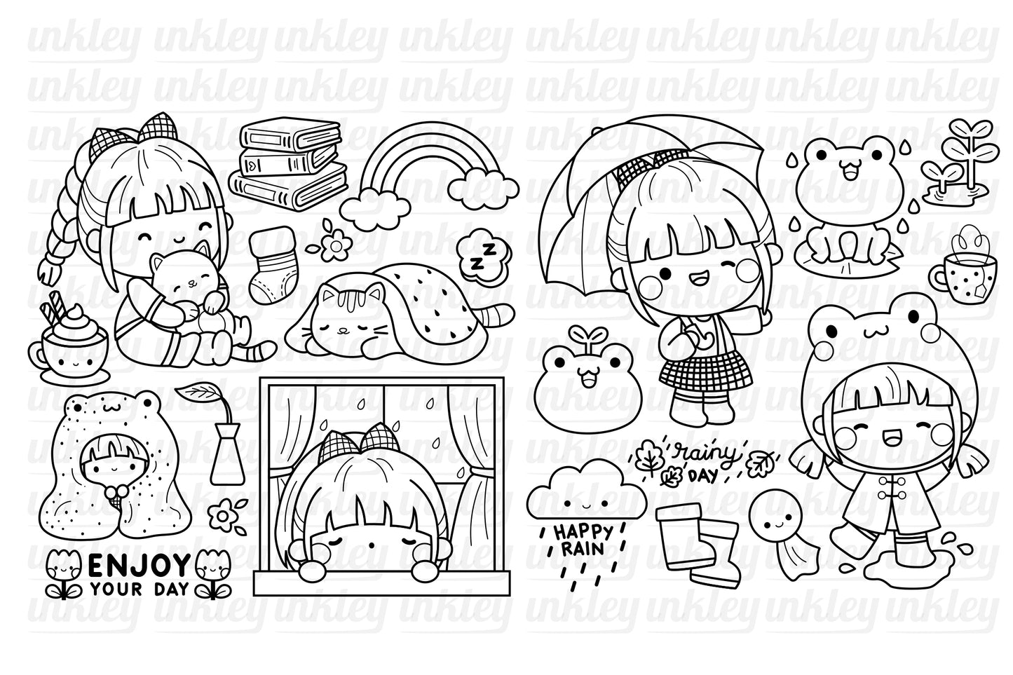 Cute Frog and Girl Clipart - Cute Kids Clip Art Coloring