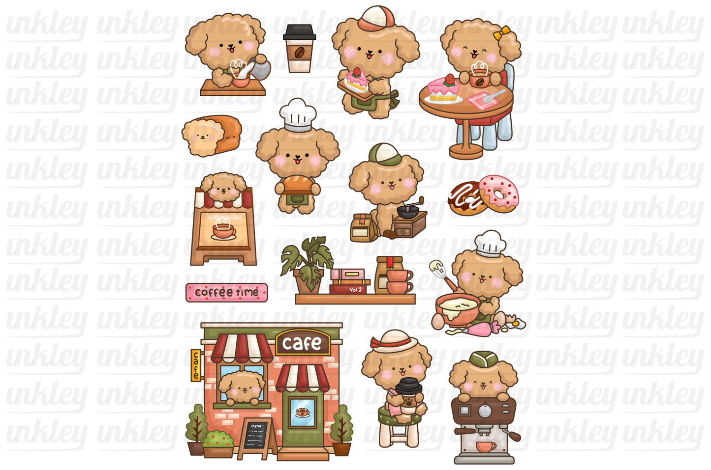 Dog and Cafe Clipart - Poodles Brown Clip Art