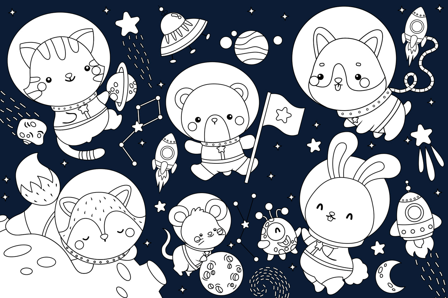 Animals Astronauts Galaxy and Space Clipart Coloring