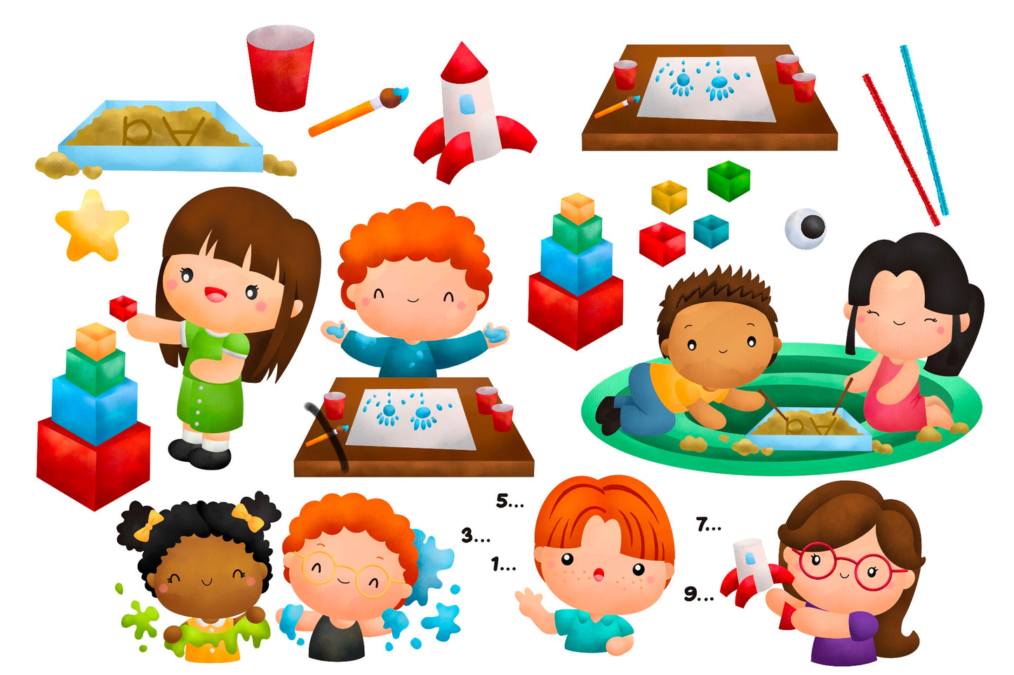 Cute Kids Art and Craft Clipart Watercolor