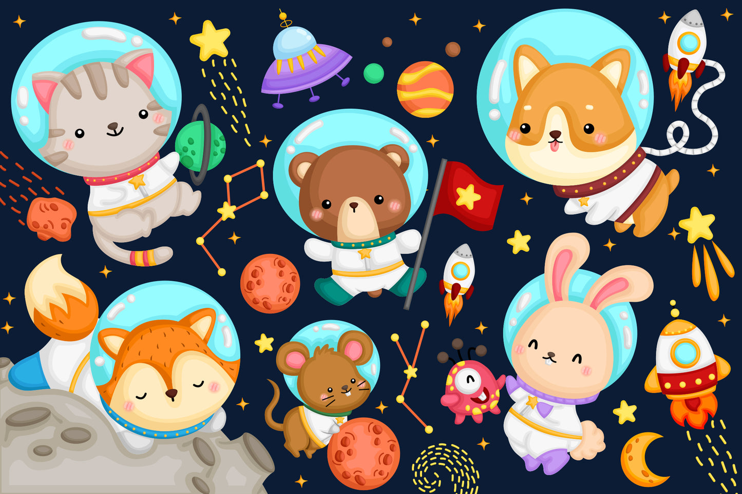 Animals Astronauts Galaxy and Space Clipart
