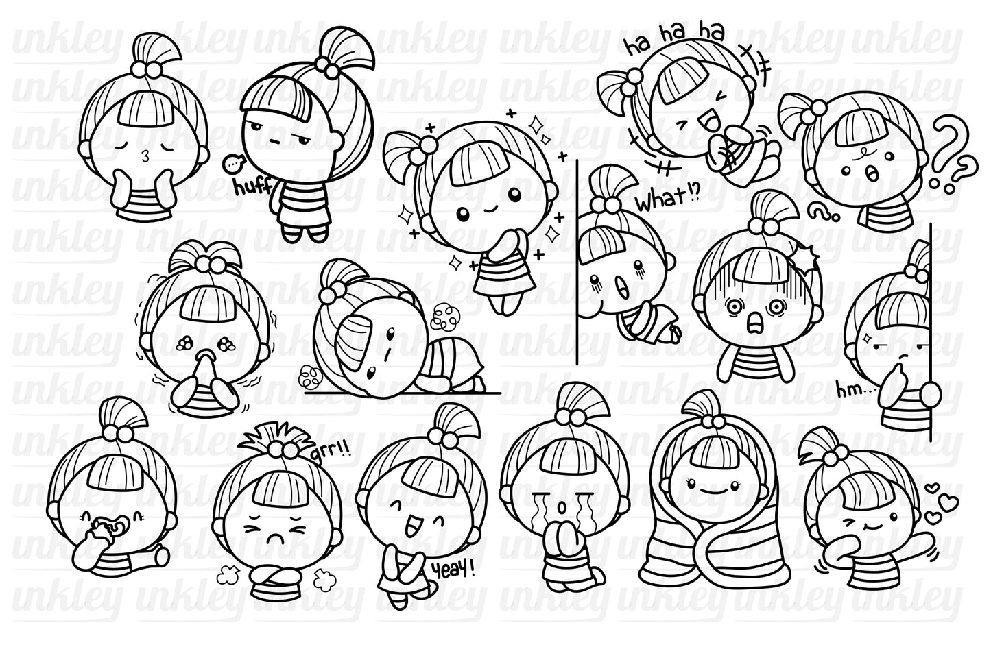 Girl and Emotions Clipart - Cute Kids Coloring