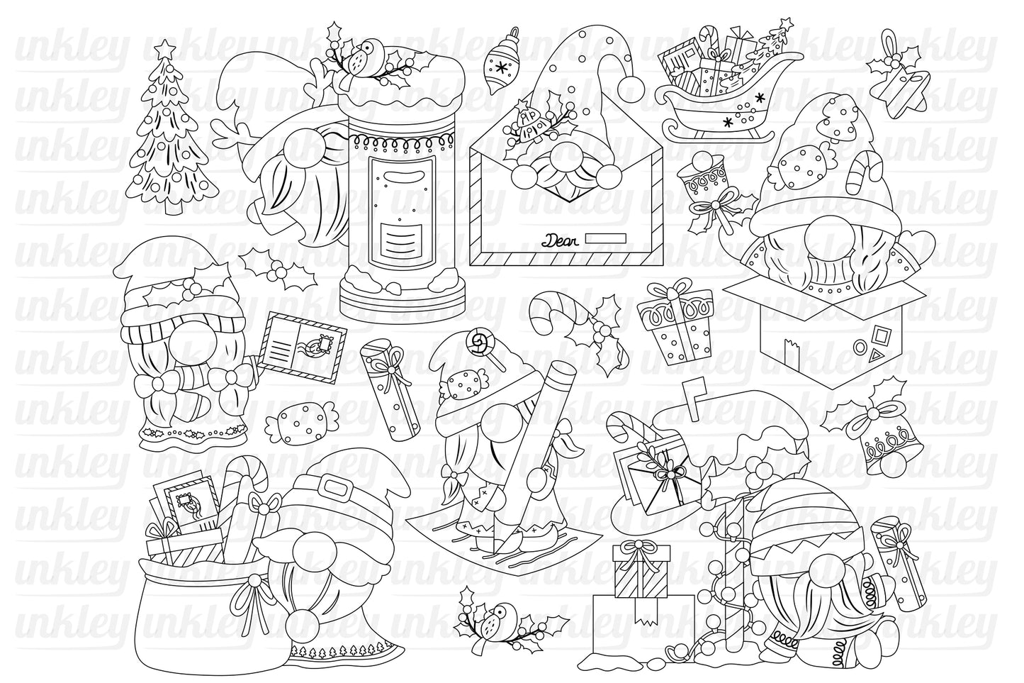 Christmas Gnome Clipart - Cute Christmas Coloring