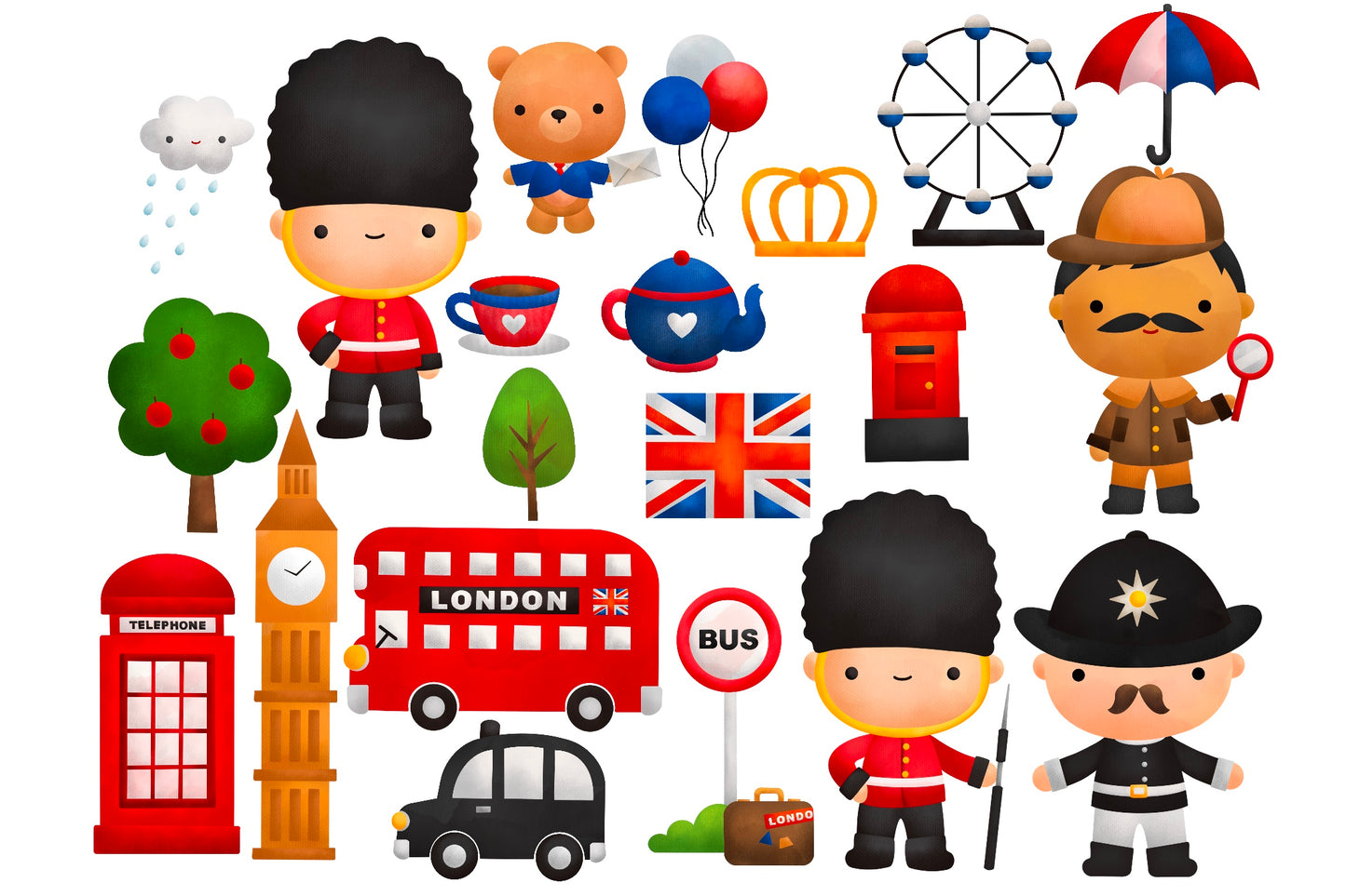 United Kingdom London Cute Clipart Watercolor