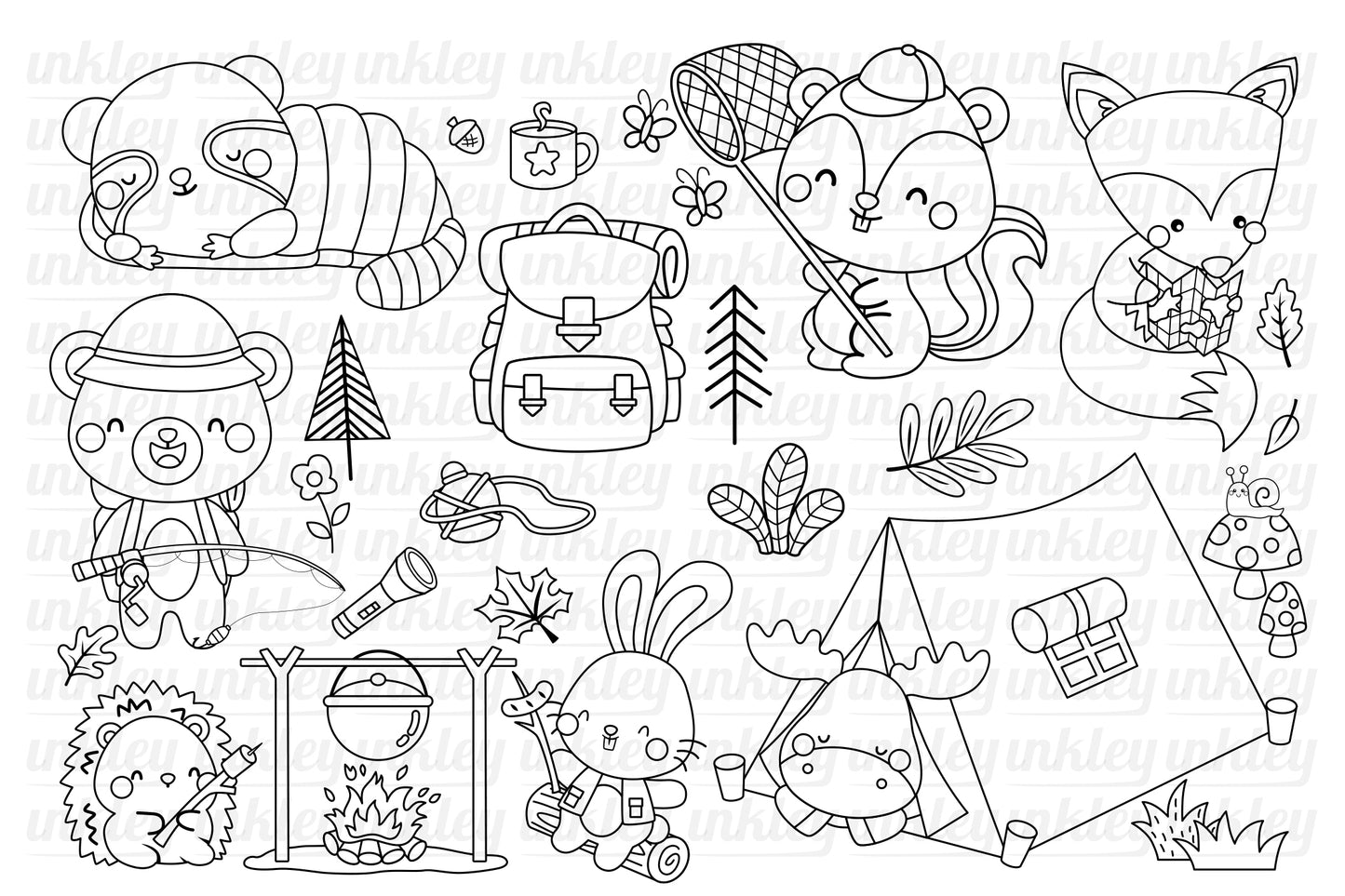 Animal and Camping Clipart - Cute Animal Coloring