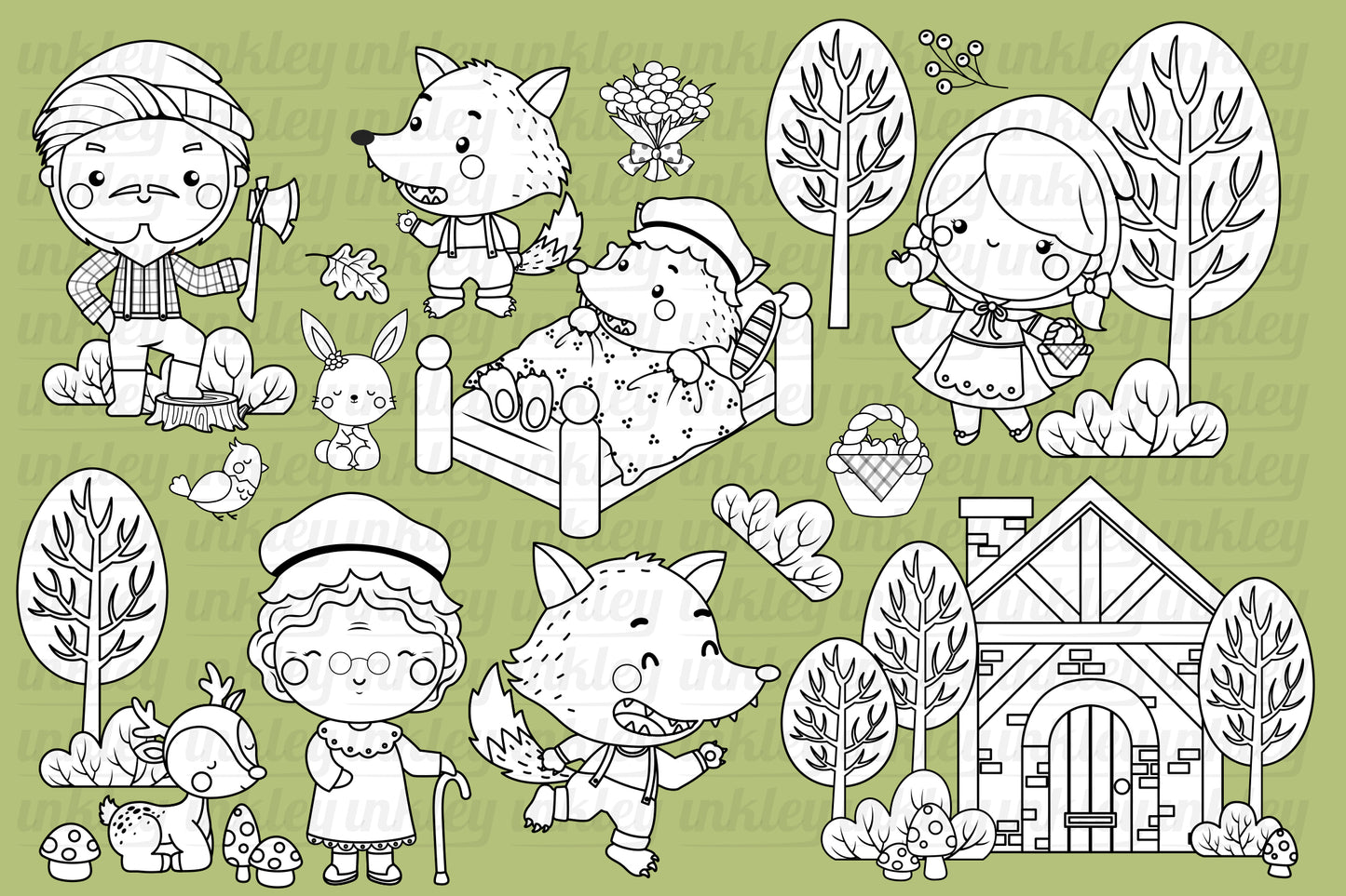 Little Red Riding Hood Clipart - Kids Story Coloring