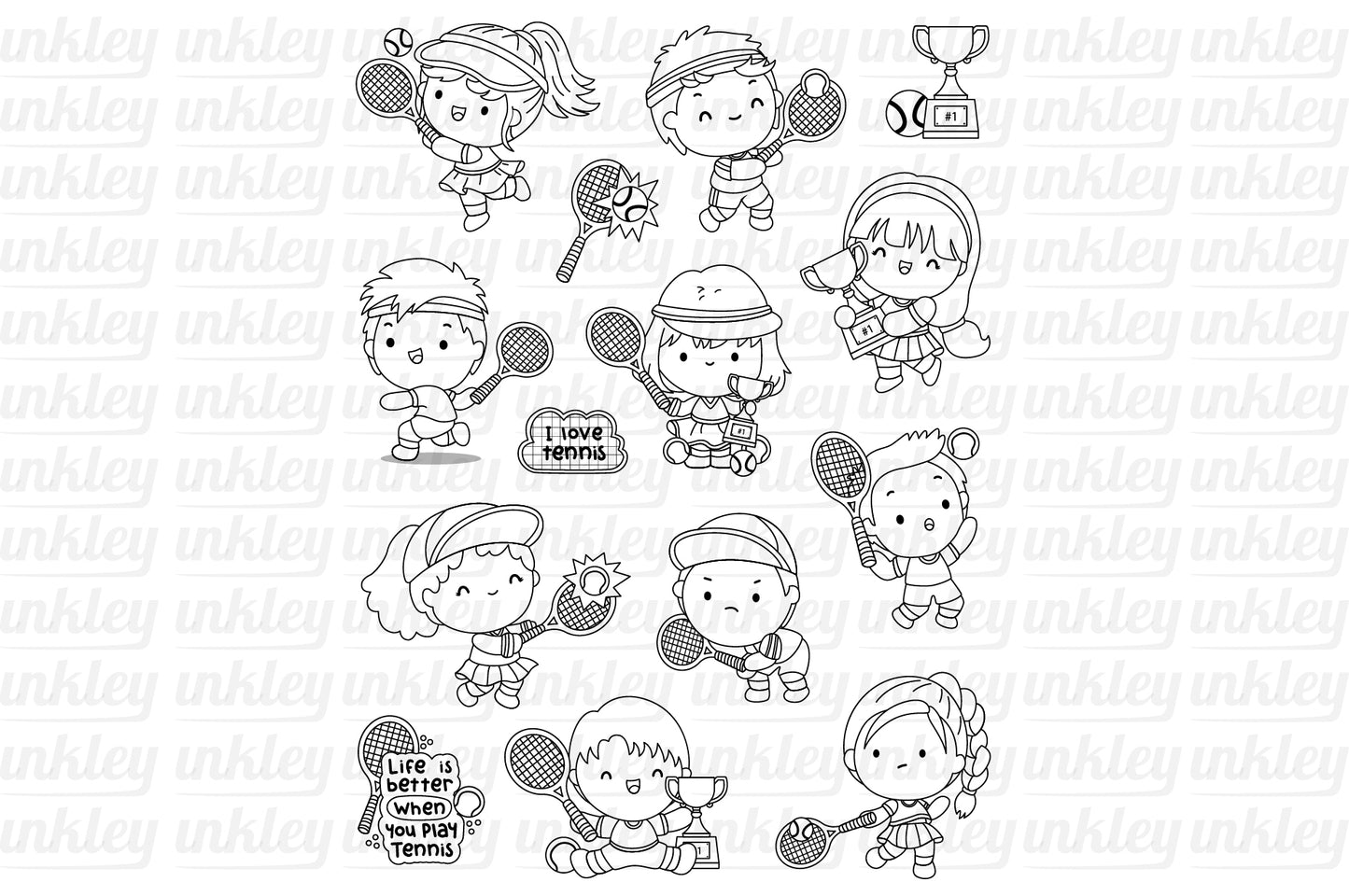 Tennis Clipart - Cute Kids Sports Clip Art Coloring