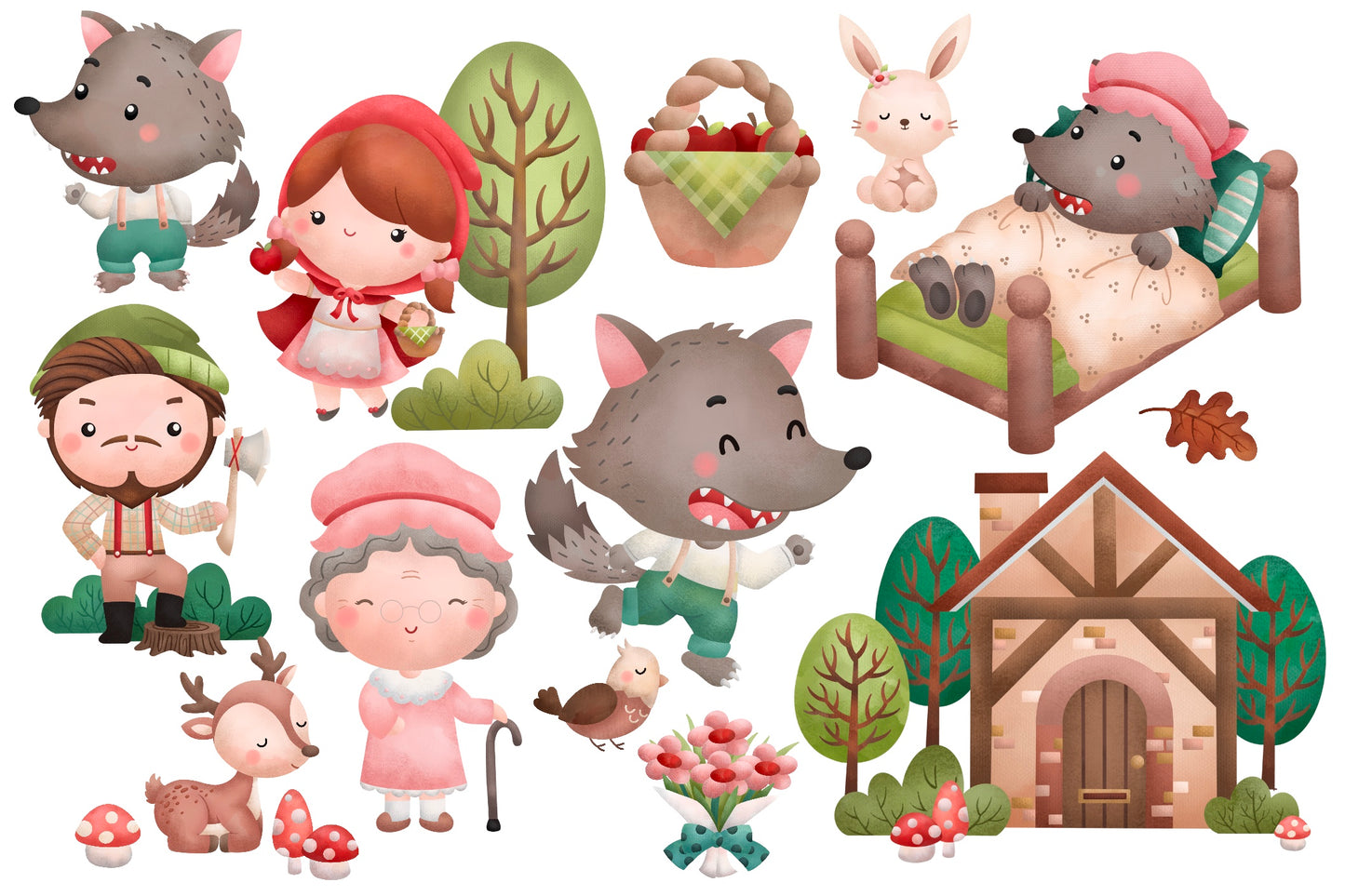 Watercolor Little Red Riding Hood Clipart
