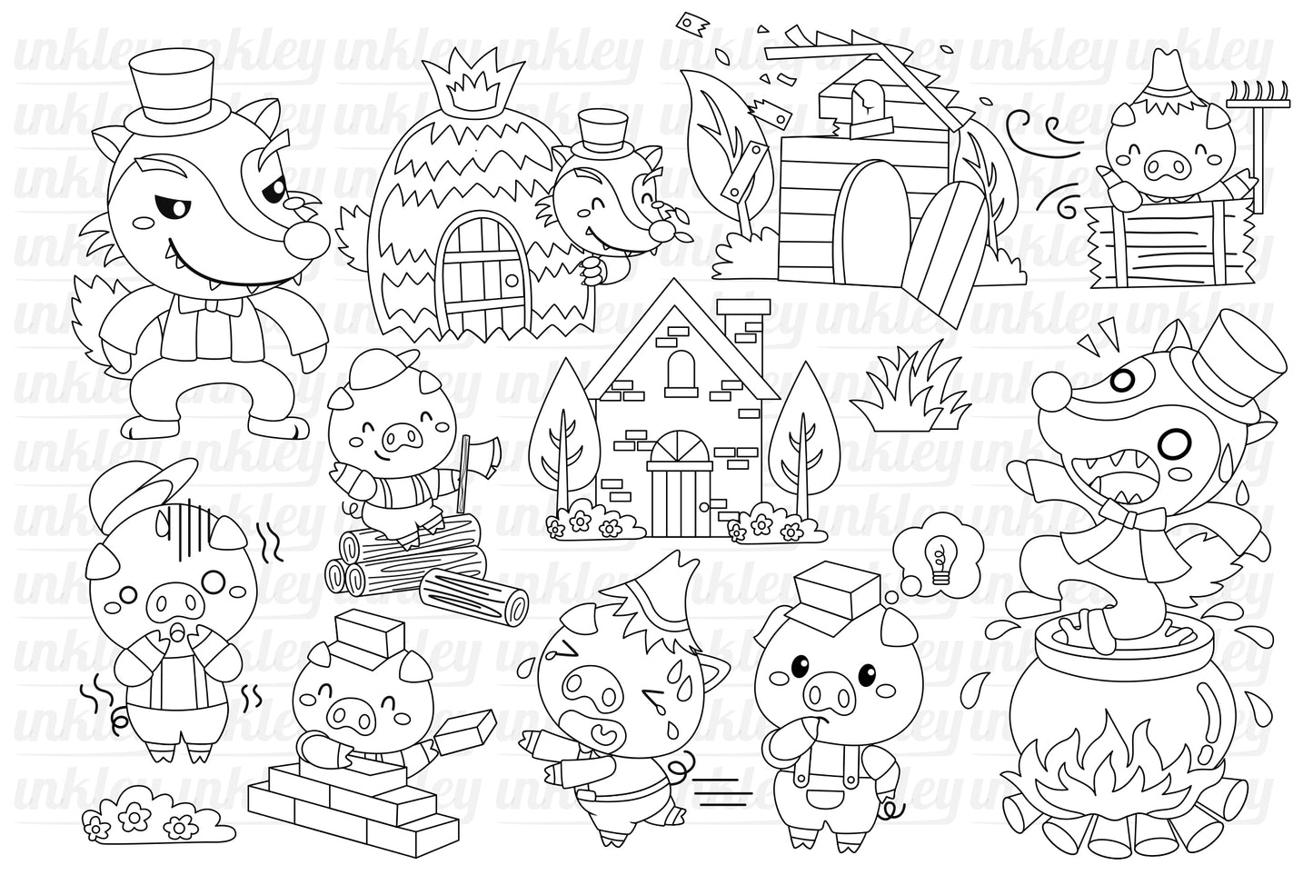 Three Little Pigs Clipart - Storytime Clip Art Coloring