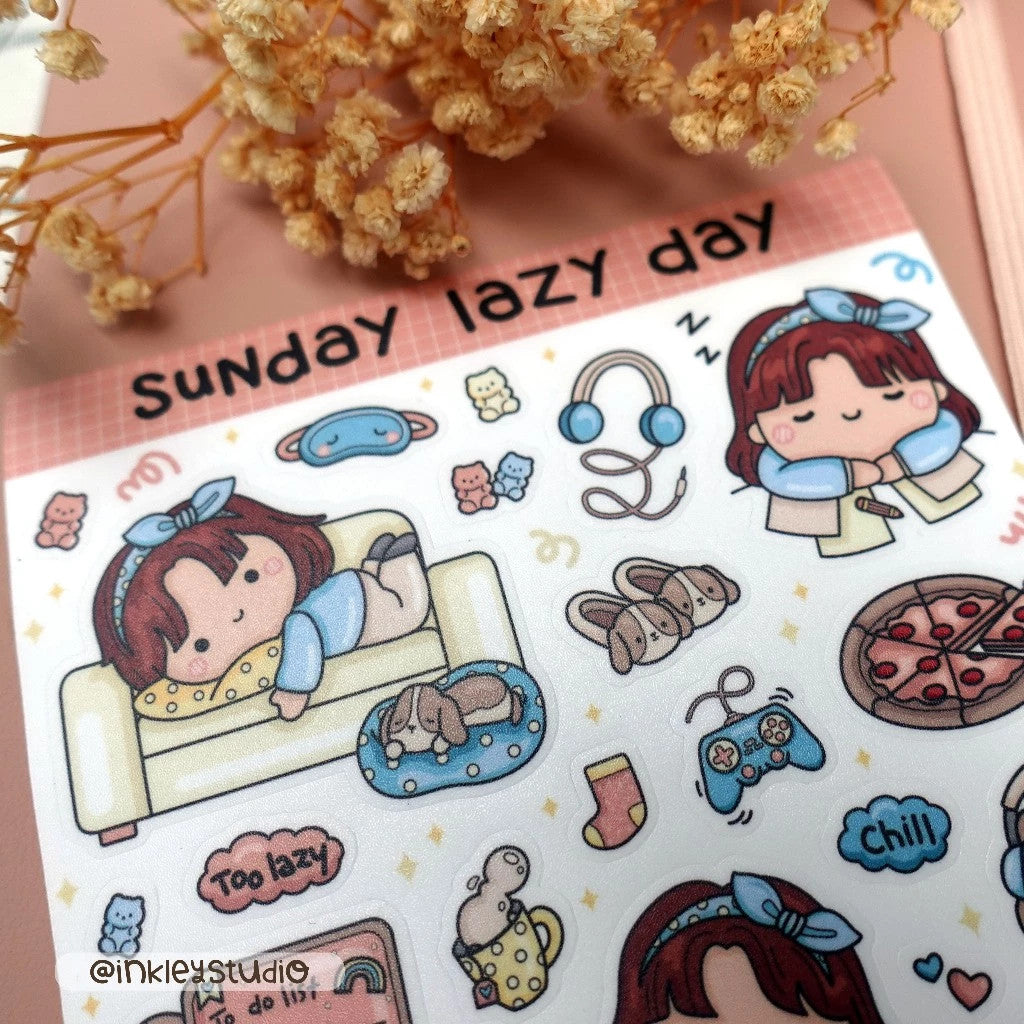 Sunday Lazy Day Sticker Sheet | Waterproof | Aesthetic Sticker | Sticker Sheet Pack | Planner Sticker