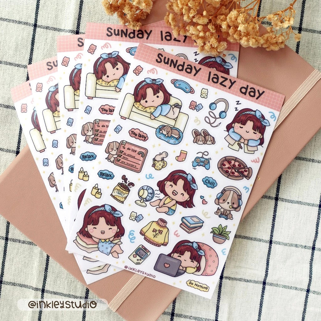 Sunday Lazy Day Sticker Sheet | Waterproof | Aesthetic Sticker | Sticker Sheet Pack | Planner Sticker