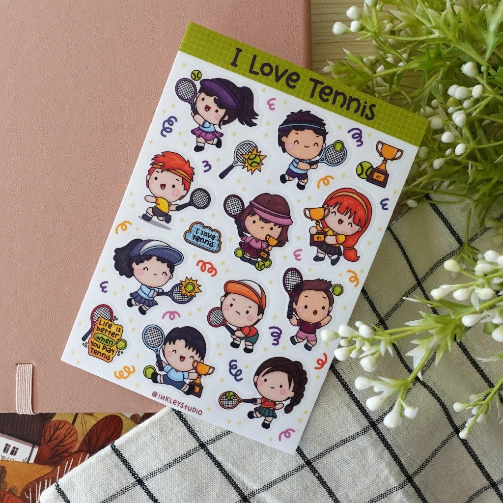 I Love Tennis Sticker Sheet Series | Waterproof | Aesthetic Sticker | Sticker Sheet Pack | Planner Sticker