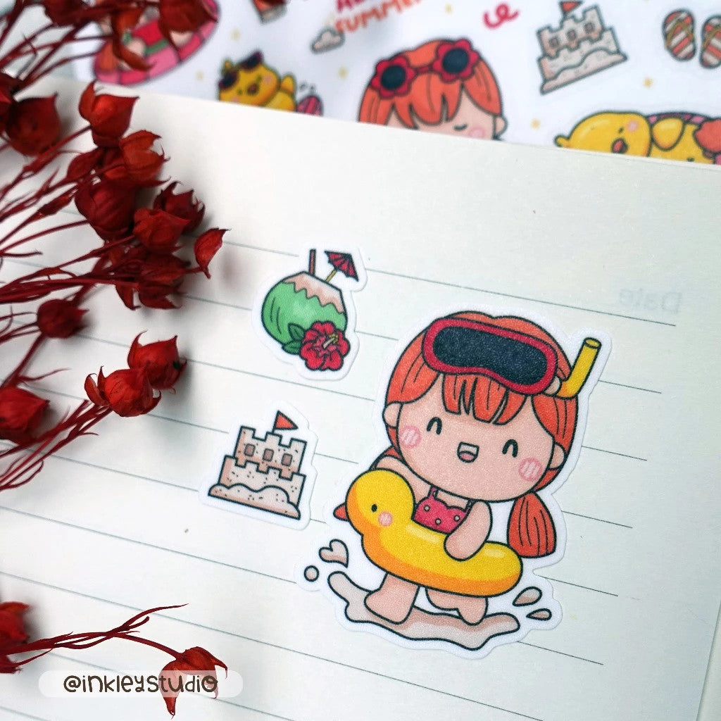 Summer Time Sticker Sheet | Waterproof | Aesthetic Sticker | Sticker Sheet Pack | Planner Sticker