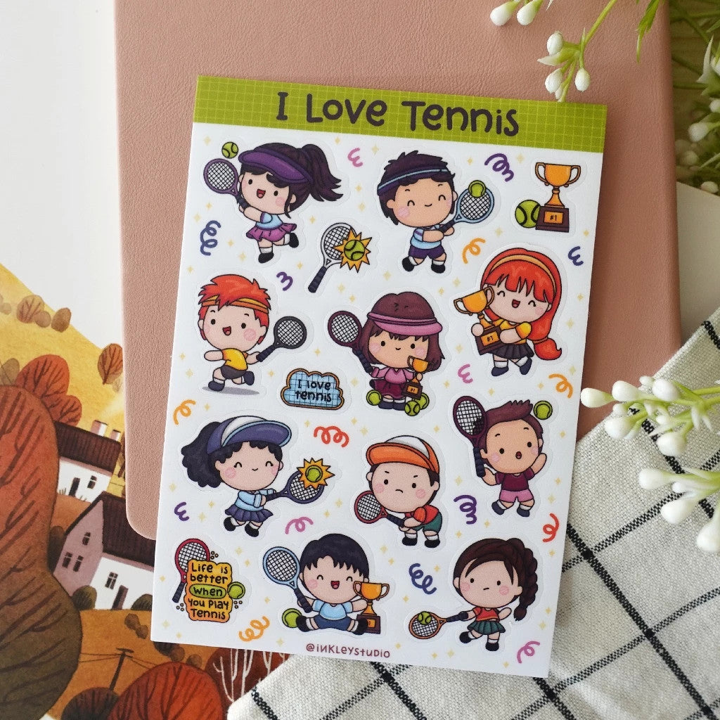 I Love Tennis Sticker Sheet Series | Waterproof | Aesthetic Sticker | Sticker Sheet Pack | Planner Sticker