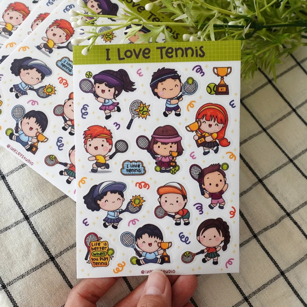 I Love Tennis Sticker Sheet Series | Waterproof | Aesthetic Sticker | Sticker Sheet Pack | Planner Sticker