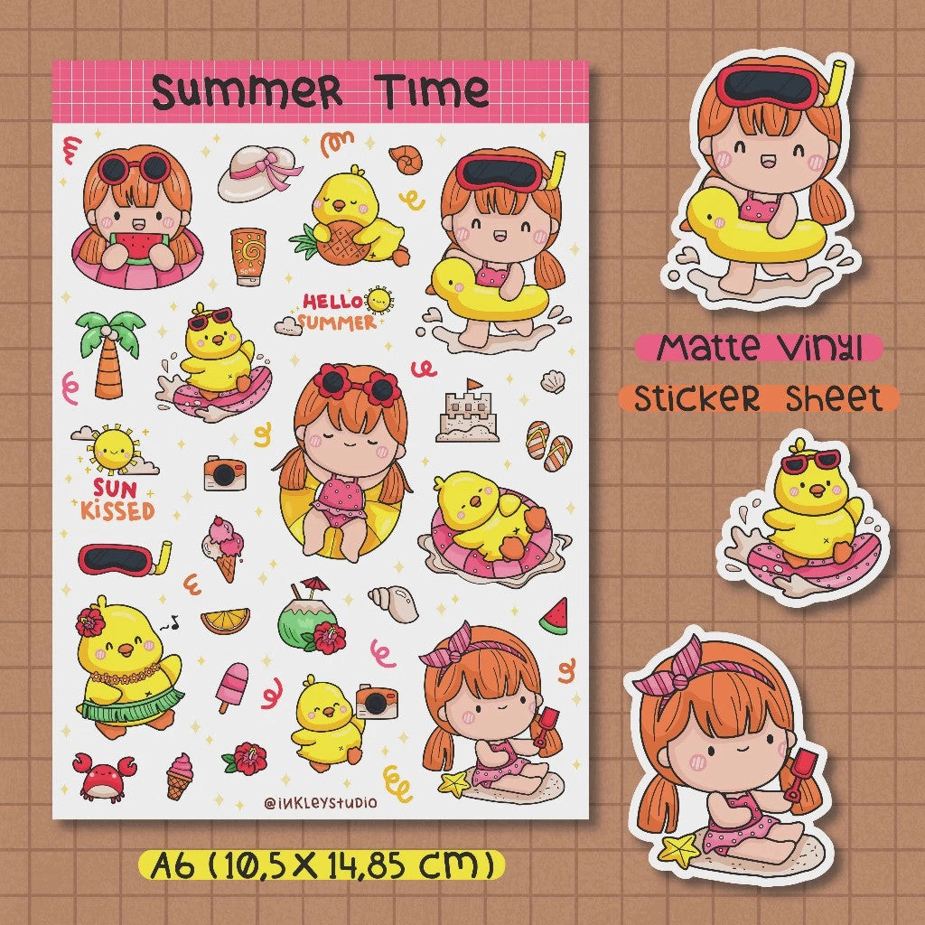 Summer Time Sticker Sheet | Waterproof | Aesthetic Sticker | Sticker Sheet Pack | Planner Sticker