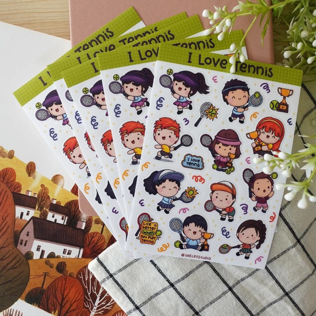 I Love Tennis Sticker Sheet Series | Waterproof | Aesthetic Sticker | Sticker Sheet Pack | Planner Sticker