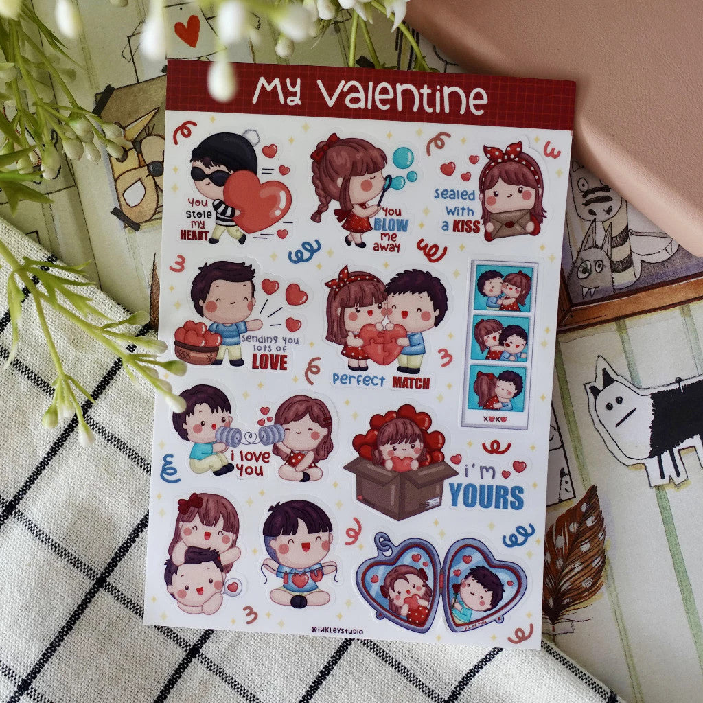 My Valentine Sticker Sheet | Waterproof | Valentine Aesthetic Sticker | Sticker Sheet Pack | Planner Sticker