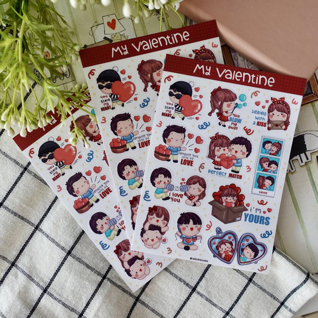 My Valentine Sticker Sheet | Waterproof | Valentine Aesthetic Sticker | Sticker Sheet Pack | Planner Sticker