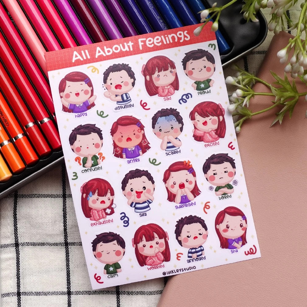 All About Feelings Sticker Sheet | Waterproof | Emotions Aesthetic Sticker | Sticker Sheet Pack | Planner Sticker