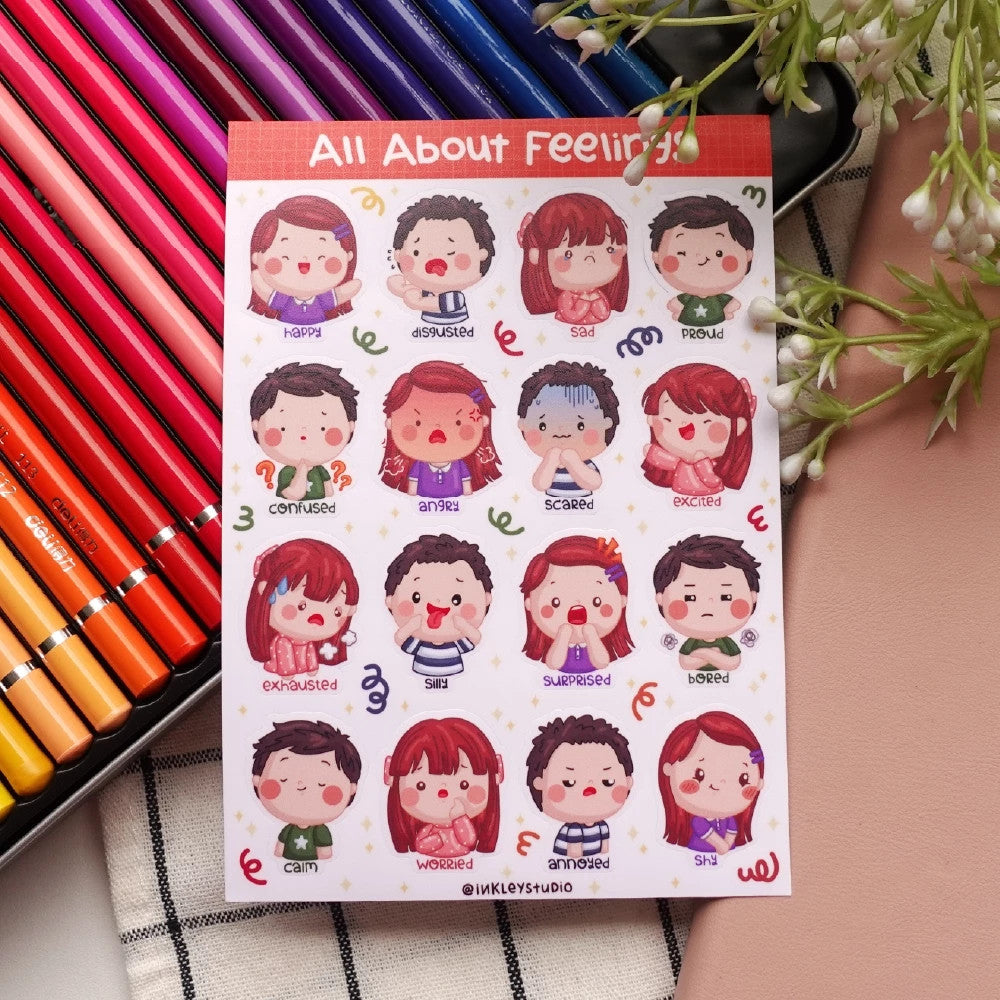 All About Feelings Sticker Sheet | Waterproof | Emotions Aesthetic Sticker | Sticker Sheet Pack | Planner Sticker